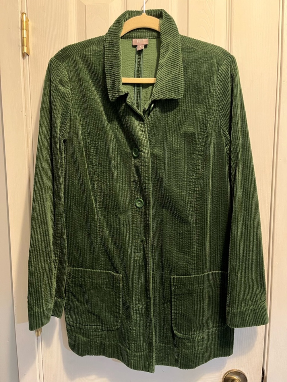 Vintage J. Jill Hunter Green Corduroy Long Jacket Button Front Split Back